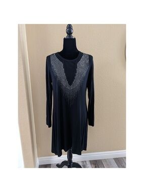 Vocal Little Black Dress Size Lg Long Sleeve Teardrop Tunic Studded Rhinestones